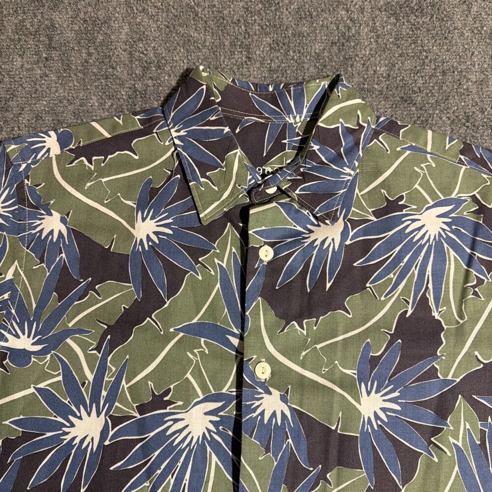 Gap 1969 Shirt Mens Medium Green Floral Button Down Short Sleeve Hawaiian